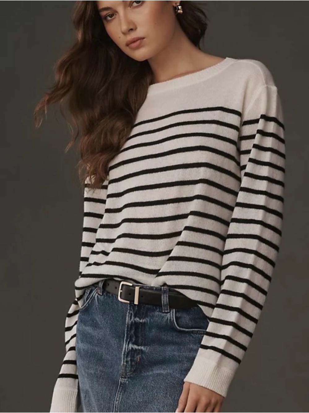 Reformation Cashmere Boyfriend Striped Sweater Women’s Small Cream Black Preppy